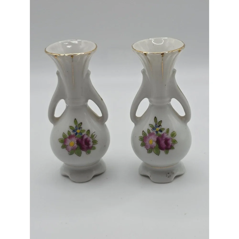 Mini Occupied Japan Bud Vases Small Hand-painted Flower 2 Pieeces